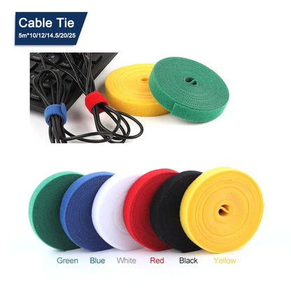 5M Multi-color, Multi-width Velcro Cable Tie Rolls